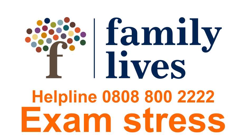 This image is a link to Family Lives exam stress website. Helpline is 0808 800 2222.