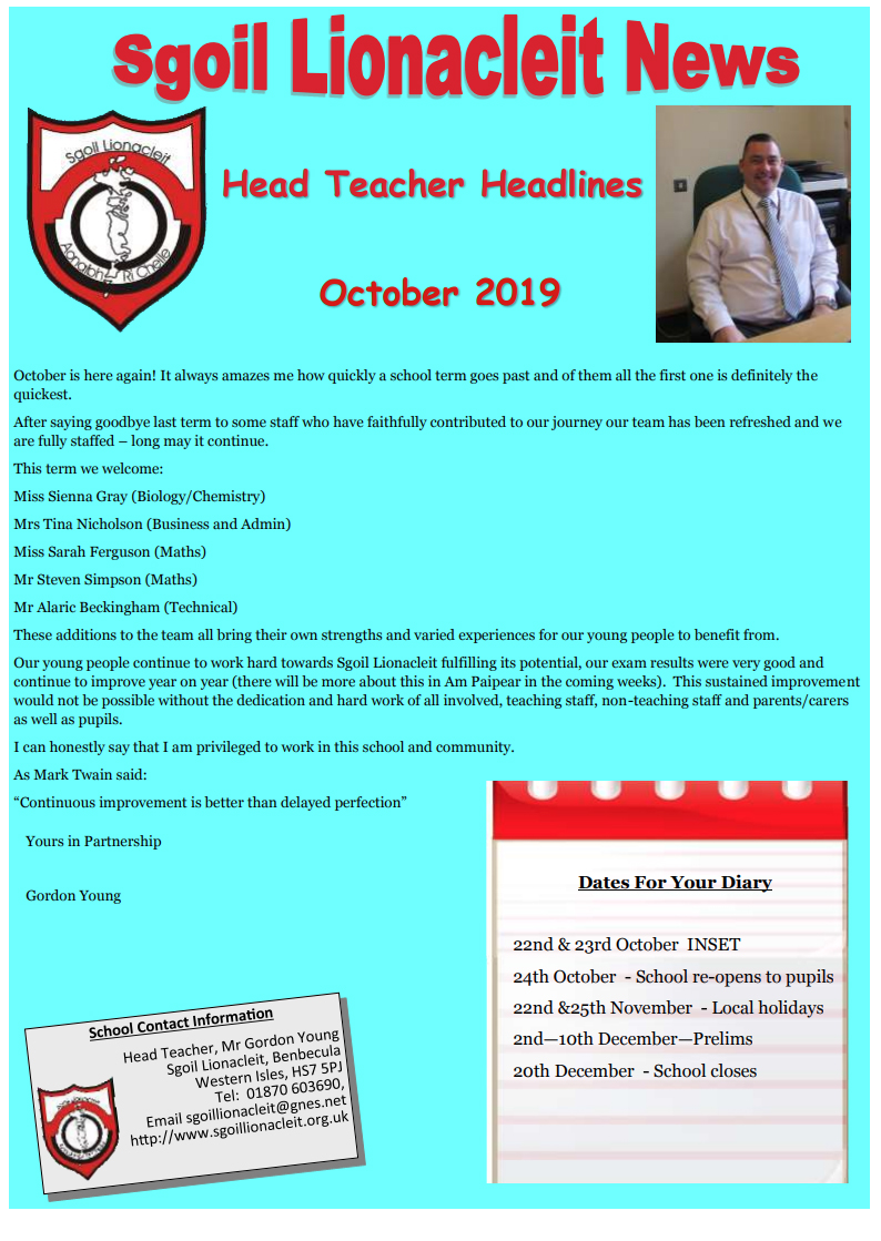 October Newsletter 2019 Newsletter